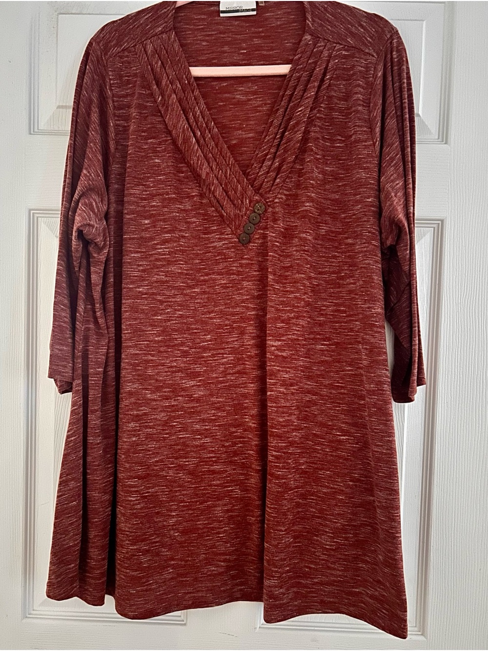 Marled Rust V-Neck A-Line Tunic with Button Detail